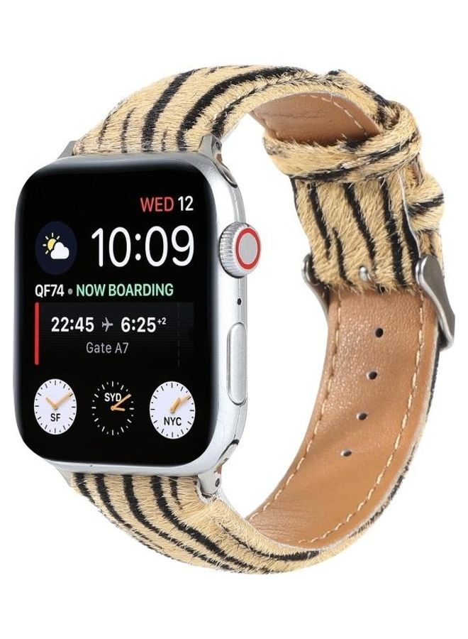 NIBEMINENT Horsehair Fluffy Leopard Print Leather Watch Strap For Apple Series 7 45mm/6 & SE 5 4 44mm/3 2 1 42mm Multicolour - Image 3
