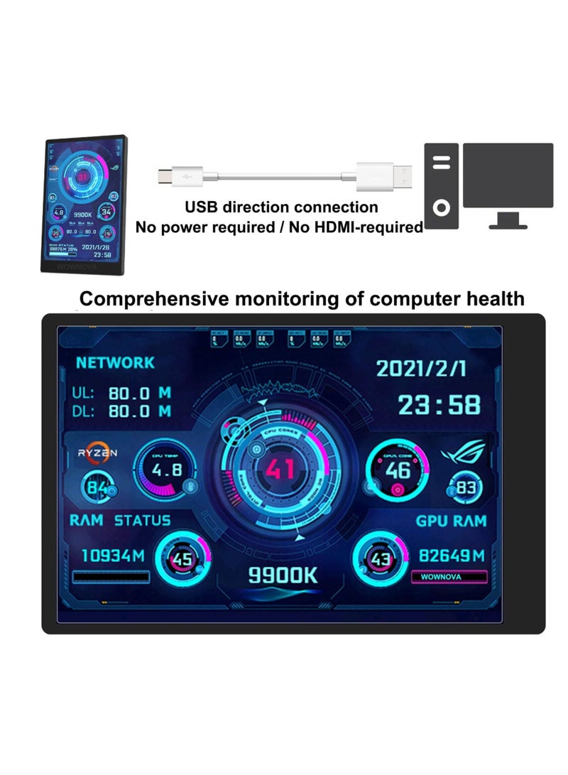 Y&D English Version Computer Temp Monitor, Pc Temperature Display, PC Sensor Panel for ARGB Case, IPS USB Mini Secondary Screen, CPU RAM HDD Data Monitor  - Image 2