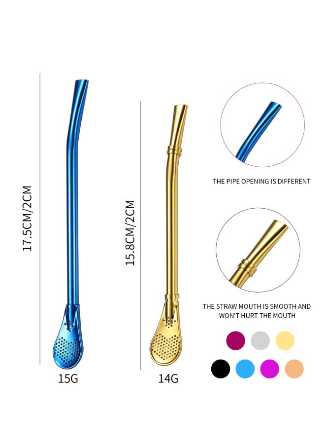 304 Stainless Steel Straw Spoon Creative Mate Tea Straw Mixing Spoon Tea Milk Tea Filter Straw Spoon-Specifications:Double-ring Blue Pipette Spoon  - Image 4