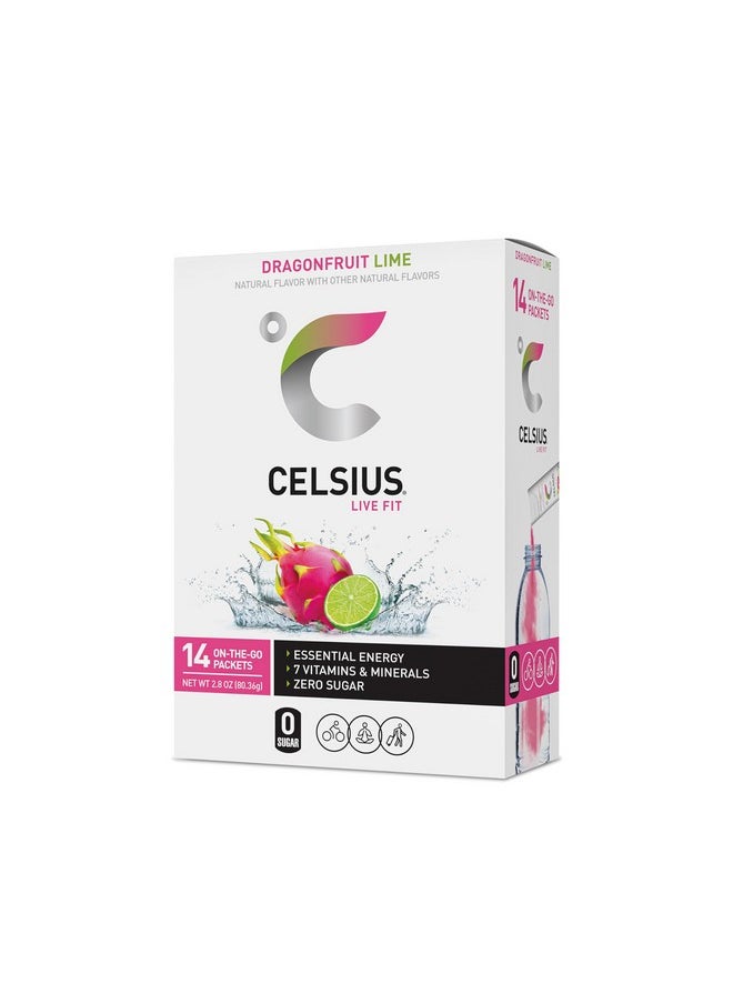 Celsius CELSIUS® On-the-Go Powder Sticks Dragonfruit Lime, Essential Energy 2.8 Oz (14 Sticks per Pack)  - Image 1