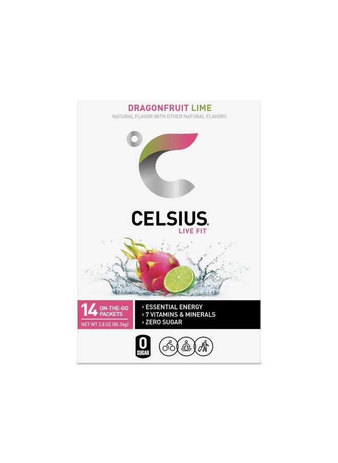 Celsius CELSIUS® On-the-Go Powder Sticks Dragonfruit Lime, Essential Energy 2.8 Oz (14 Sticks per Pack)  - Image 3