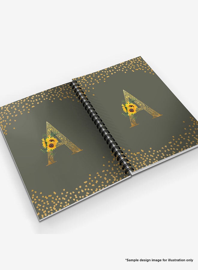 Stylizedd Designer A5 Spiral Notebook Memo Notepad Journal - Custom Monogram Initial Letter Mandala Floral Pattern Alphabet - A - Olive Green - Image 4
