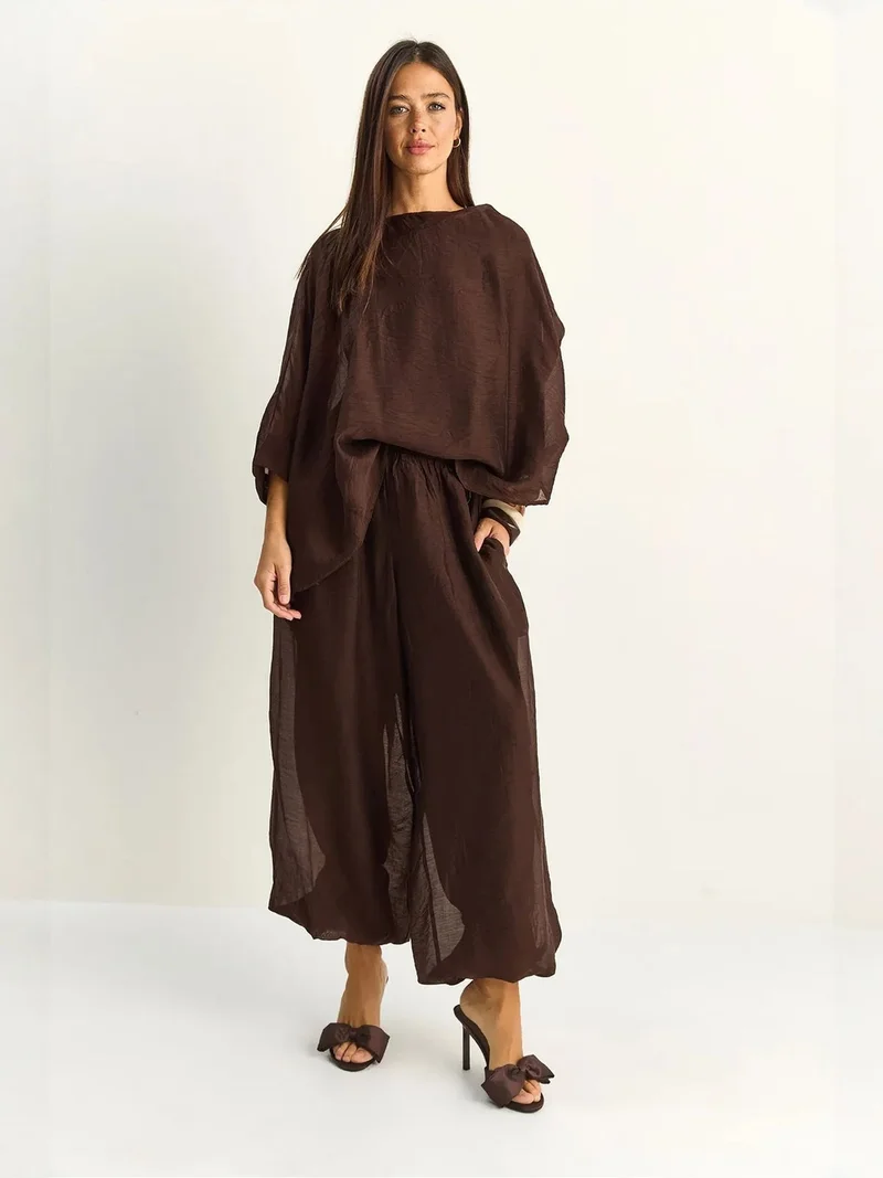 بيانكو لوتشي LUCCI High Waist Wide Leg Two-Piece Co-ord Set
