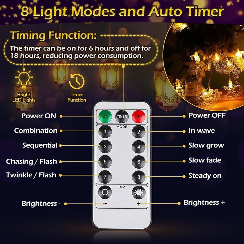 CTDZLED 20FT 40LED Warm White Ramadan String Lights, Battery Operated, Indoor/Outdoor, LED, Star Moon Castle Lantern, Ramadan Decorations, Eid Mubarak, Party Decor - Image 3