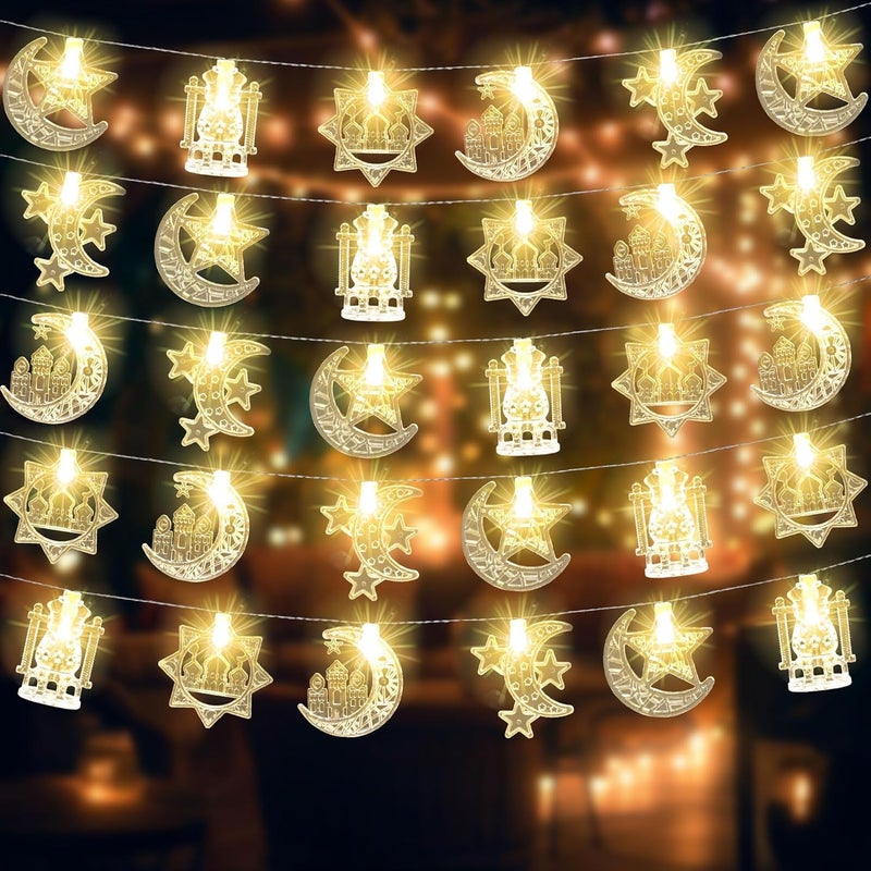 CTDZLED 20FT 40LED Warm White Ramadan String Lights, Battery Operated, Indoor/Outdoor, LED, Star Moon Castle Lantern, Ramadan Decorations, Eid Mubarak, Party Decor - Image 1