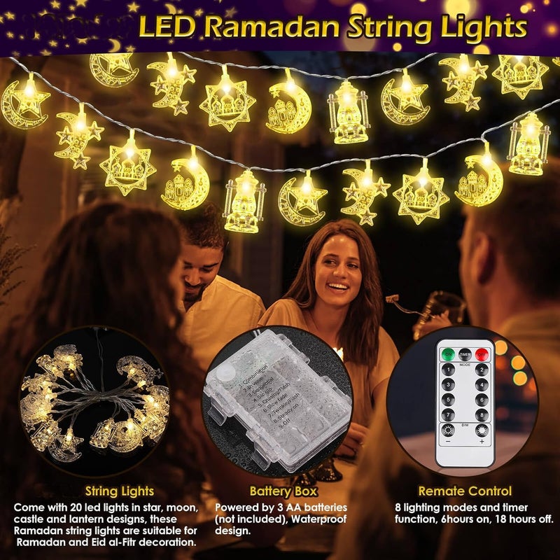 CTDZLED 20FT 40LED Warm White Ramadan String Lights, Battery Operated, Indoor/Outdoor, LED, Star Moon Castle Lantern, Ramadan Decorations, Eid Mubarak, Party Decor - Image 2