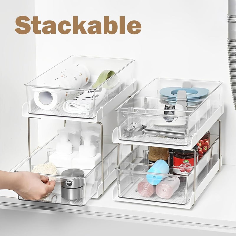 Kuber Industries Kuber Industires 2 Pcs Polypropylene Clear 3 Tier Under Sink Storage Organizer | Makeup Vanity Stand Box for Dressing Table | Countertop Drawer Organizer for Medicine & Bathroom Cabinet | White - Image 2