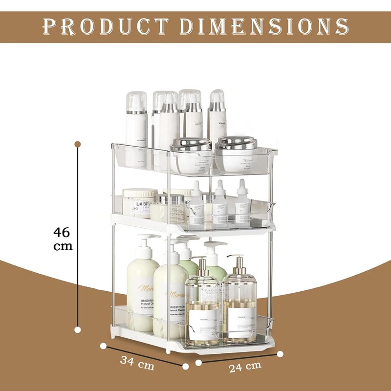 Kuber Industries Kuber Industires 2 Pcs Polypropylene Clear 3 Tier Under Sink Storage Organizer | Makeup Vanity Stand Box for Dressing Table | Countertop Drawer Organizer for Medicine & Bathroom Cabinet | White - Image 3