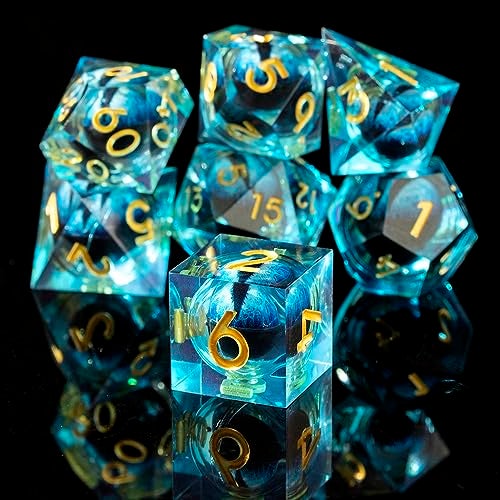 YEMEKO BeholderS Eye DND Dice Dragon Eye Liquid Core Sharp Edge Handmade Dice Set for Dungeons and Dragons Ttrpg MultiSided RPG Polyhedral Resin Roleplaying Blue Dragon Eyes - Image 5