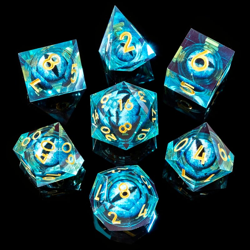 YEMEKO BeholderS Eye DND Dice Dragon Eye Liquid Core Sharp Edge Handmade Dice Set for Dungeons and Dragons Ttrpg MultiSided RPG Polyhedral Resin Roleplaying Blue Dragon Eyes - Image 3