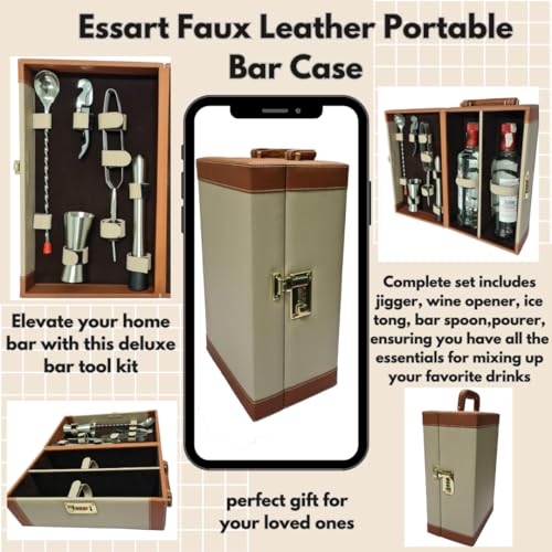 essart Bar Set with Acessories | Portable Leatherette Bar Set | Bar Set for Picnic | Bar Set for Travel | Bar Set for car in Cream-Tan Color - Image 2
