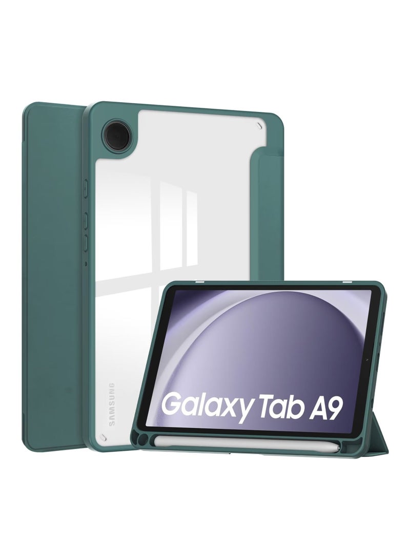 URBBKING Transparent Hard Shell Back Trifold Smart Cover Protective Slim Case for Samsung Galaxy Tab A9 Green - Image 1