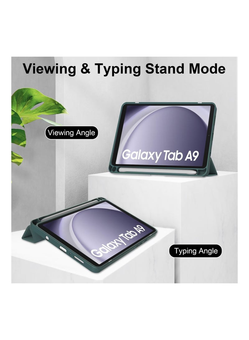 URBBKING Transparent Hard Shell Back Trifold Smart Cover Protective Slim Case for Samsung Galaxy Tab A9 Green - Image 2