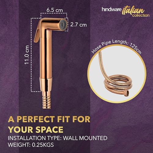 Hindware Italian Collection F160181RGD Health Faucet for Bathroom | Made of Brass | Comes with 1.25m SS Hose Pipe & Wall Hook | Bathroom Jet Spray | Color - Rose Gold | 1-Year Manufacturer Warranty - Image 3