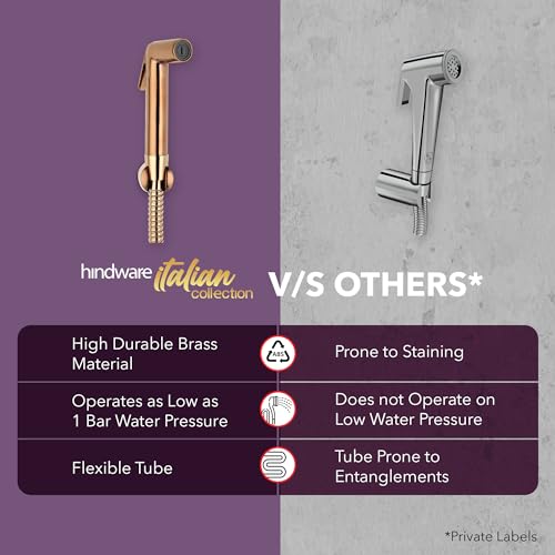 Hindware Italian Collection F160181RGD Health Faucet for Bathroom | Made of Brass | Comes with 1.25m SS Hose Pipe & Wall Hook | Bathroom Jet Spray | Color - Rose Gold | 1-Year Manufacturer Warranty - Image 5