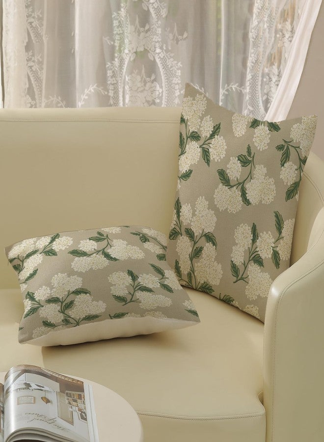 DAFENA Beige Spring Pillow Covers 18x18 Inch 2 Pcs Khaki Green Hydrangea Flower Decor Throw Pillows Vintage Floral Seasonal Summer Outdoor Decoration Pillowcase Linen Cushion Cover for Couch Sofa - Image 4