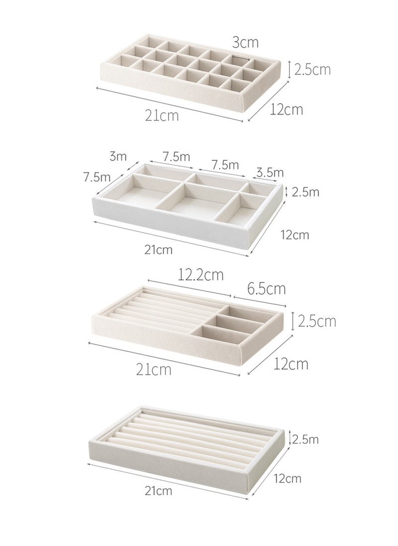 Ssovi Set of 4 Stackable Drawer Jewelry Storage Trays, Jewelry Drawer Insert Container Display Boxes for Earrings Necklaces Rings Bracelets - Beige  - Image 2
