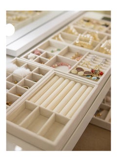 Ssovi Set of 4 Stackable Drawer Jewelry Storage Trays, Jewelry Drawer Insert Container Display Boxes for Earrings Necklaces Rings Bracelets - Beige  - Image 4