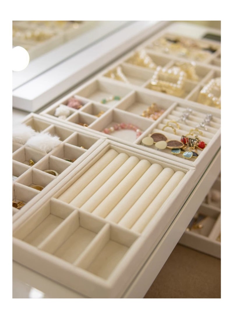 Ssovi Set of 4 Stackable Drawer Jewelry Storage Trays, Jewelry Drawer Insert Container Display Boxes for Earrings Necklaces Rings Bracelets - Beige  - Image 4