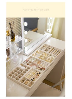 Ssovi Set of 4 Stackable Drawer Jewelry Storage Trays, Jewelry Drawer Insert Container Display Boxes for Earrings Necklaces Rings Bracelets - Beige  - Image 5