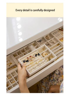 Ssovi Set of 4 Stackable Drawer Jewelry Storage Trays, Jewelry Drawer Insert Container Display Boxes for Earrings Necklaces Rings Bracelets - Beige  - Image 3