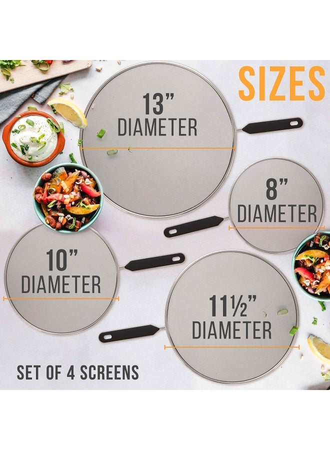 U.S. Kitchen Supply مجموعة من 4 شاشات تناثر كلاسيكية 13 بوصة 11.5 بوصة 10 بوصة و 8 بوصة من الفولاذ المقاوم للصدأ مع مقابض مريحة للاستخدام على الأواني المغلية ومقالي القلي لحماية من الزيت والشحوم، غطاء طهي آمن - Image 2
