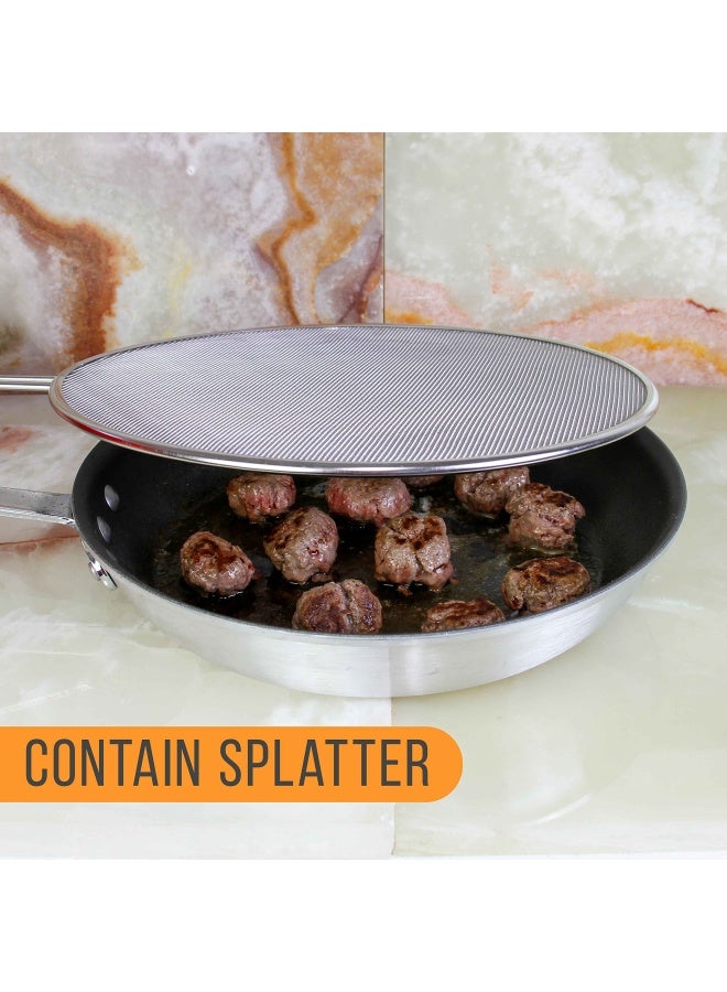 U.S. Kitchen Supply مجموعة من 4 شاشات تناثر كلاسيكية 13 بوصة 11.5 بوصة 10 بوصة و 8 بوصة من الفولاذ المقاوم للصدأ مع مقابض مريحة للاستخدام على الأواني المغلية ومقالي القلي لحماية من الزيت والشحوم، غطاء طهي آمن - Image 4