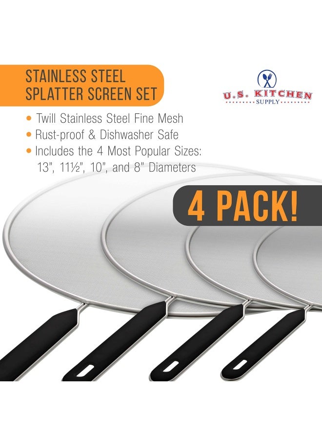 U.S. Kitchen Supply مجموعة من 4 شاشات تناثر كلاسيكية 13 بوصة 11.5 بوصة 10 بوصة و 8 بوصة من الفولاذ المقاوم للصدأ مع مقابض مريحة للاستخدام على الأواني المغلية ومقالي القلي لحماية من الزيت والشحوم، غطاء طهي آمن - Image 3
