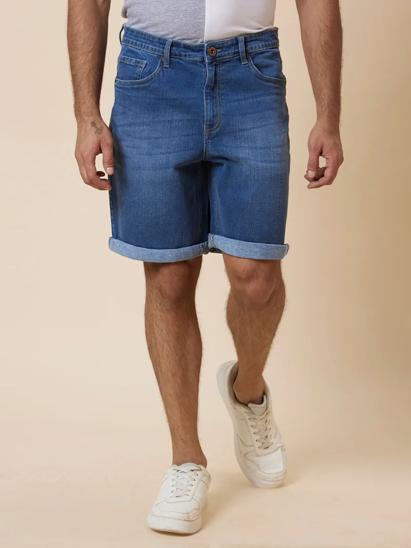 Globus Men Med Blue Regular Fit Denim Shorts