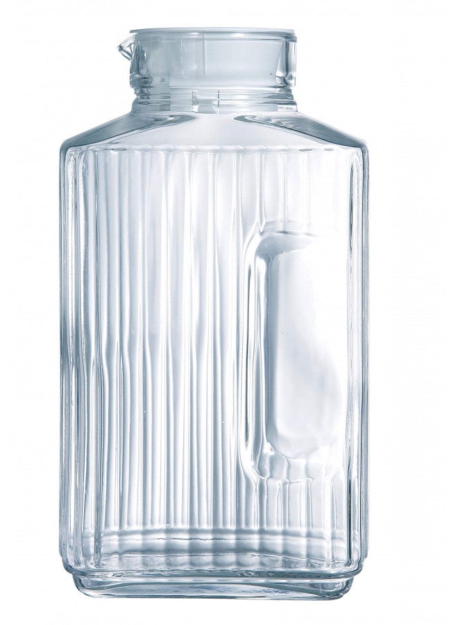 Luminarc Quadro 2-Liter Glass Pitcher with Lid, 67.5 Ounce, Clear/White - Image 1