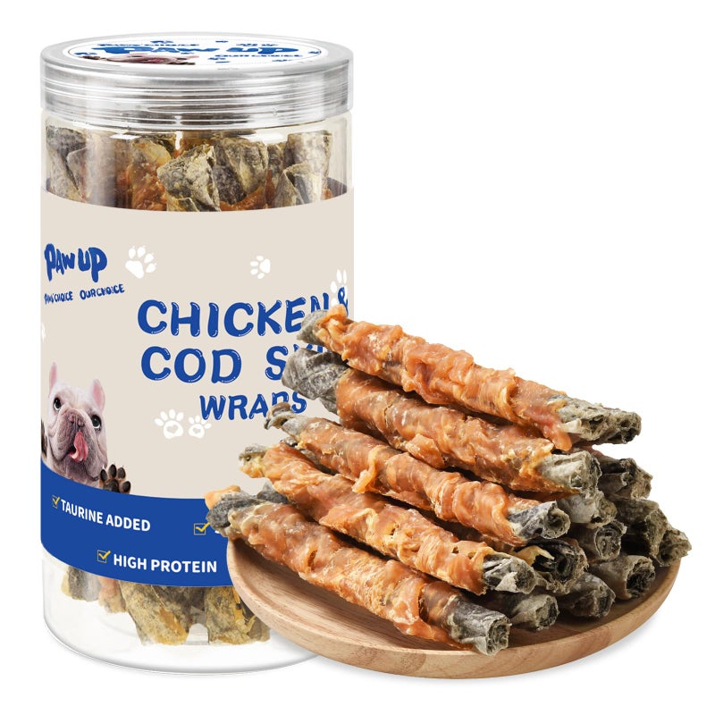 PAWUP Dog Treat Chicken Wrapped Cod Skins, Fish Chews Rolls for Medium Dogs, Healthy, Rawhide-Free, 12.5 oz - Image 1