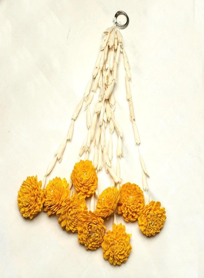 Desi Favors Lilly with Yellow Chamanthi/Chrysanthamums at the End, Lily Chamanthi Hanging, Artificial Garland for Indian Diwali/Pooja/Wedding/Mehendi/Haldi Decor, 1 Ft (Pack of 2 Rings with 6 Strings) - Image 4