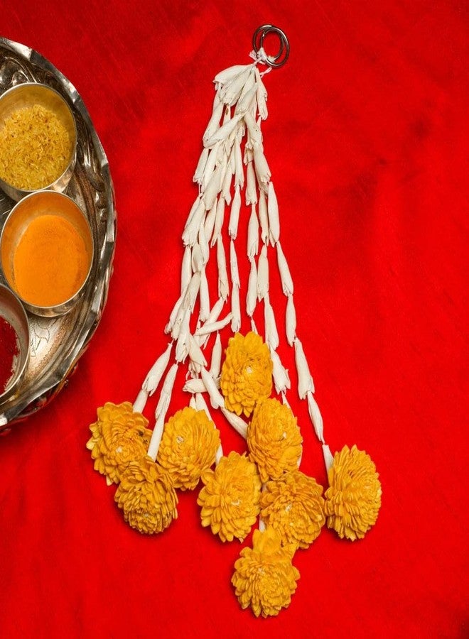 Desi Favors Lilly with Yellow Chamanthi/Chrysanthamums at the End, Lily Chamanthi Hanging, Artificial Garland for Indian Diwali/Pooja/Wedding/Mehendi/Haldi Decor, 1 Ft (Pack of 2 Rings with 6 Strings) - Image 2