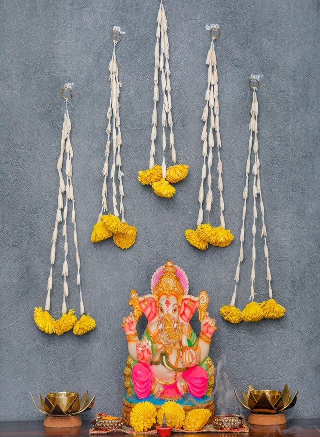 Desi Favors Lilly with Yellow Chamanthi/Chrysanthamums at the End, Lily Chamanthi Hanging, Artificial Garland for Indian Diwali/Pooja/Wedding/Mehendi/Haldi Decor, 1 Ft (Pack of 2 Rings with 6 Strings) - Image 1