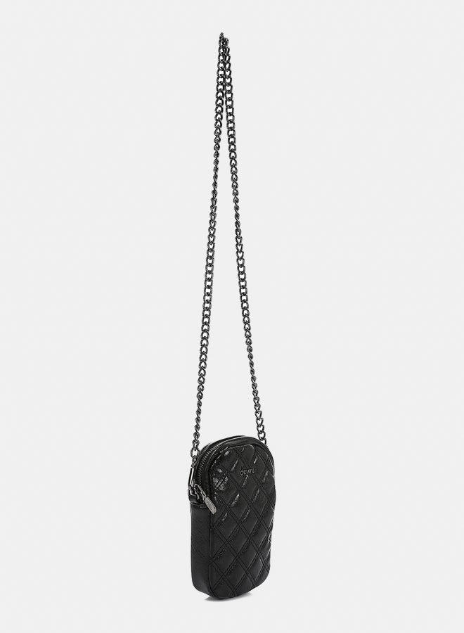 DejaVu Shiny Quilted Cross Body Bag - Black - Image 2