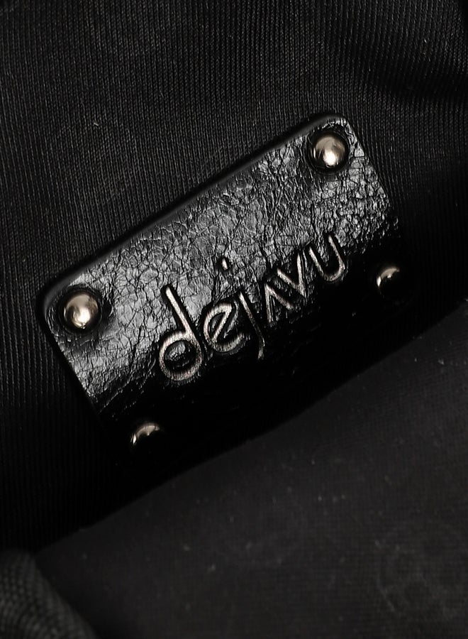 DejaVu Shiny Quilted Cross Body Bag - Black - Image 5