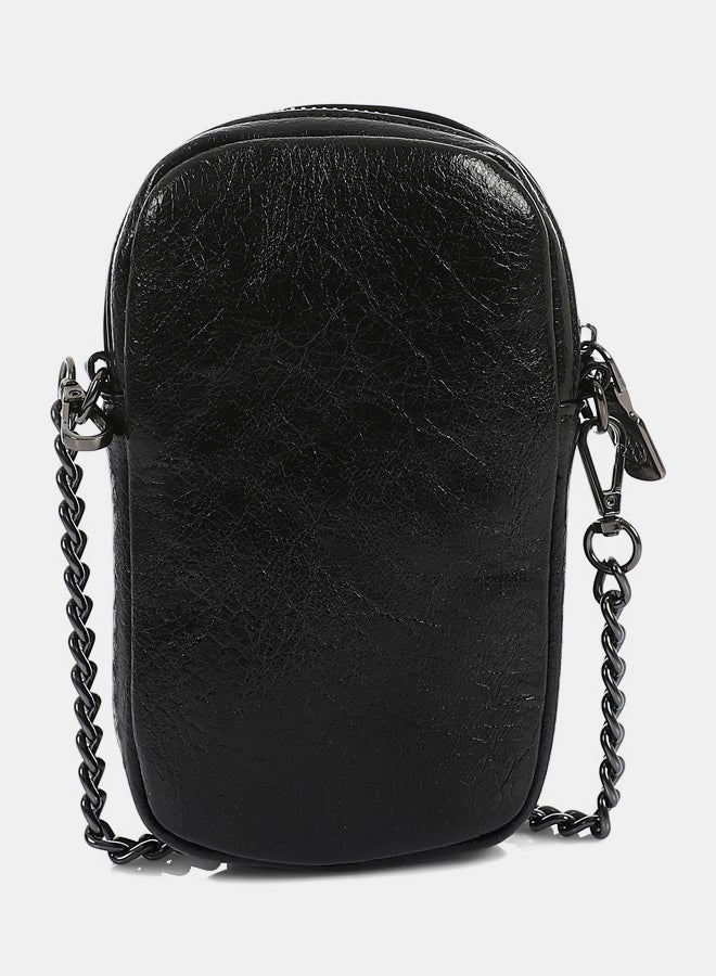 DejaVu Shiny Quilted Cross Body Bag - Black - Image 3