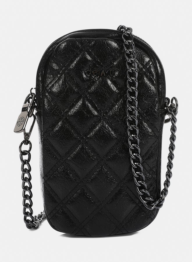 DejaVu Shiny Quilted Cross Body Bag - Black - Image 1