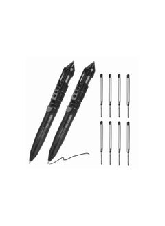 Military Tactical Pens, 2 Pack with 8 Black Refills, Emergency Self Defense & Glass Breaker Pen, Multi-Functional Survival Tac Pens Gifts for Men Dad Husband Him, for Travel, Camping, Hiking, Hunting