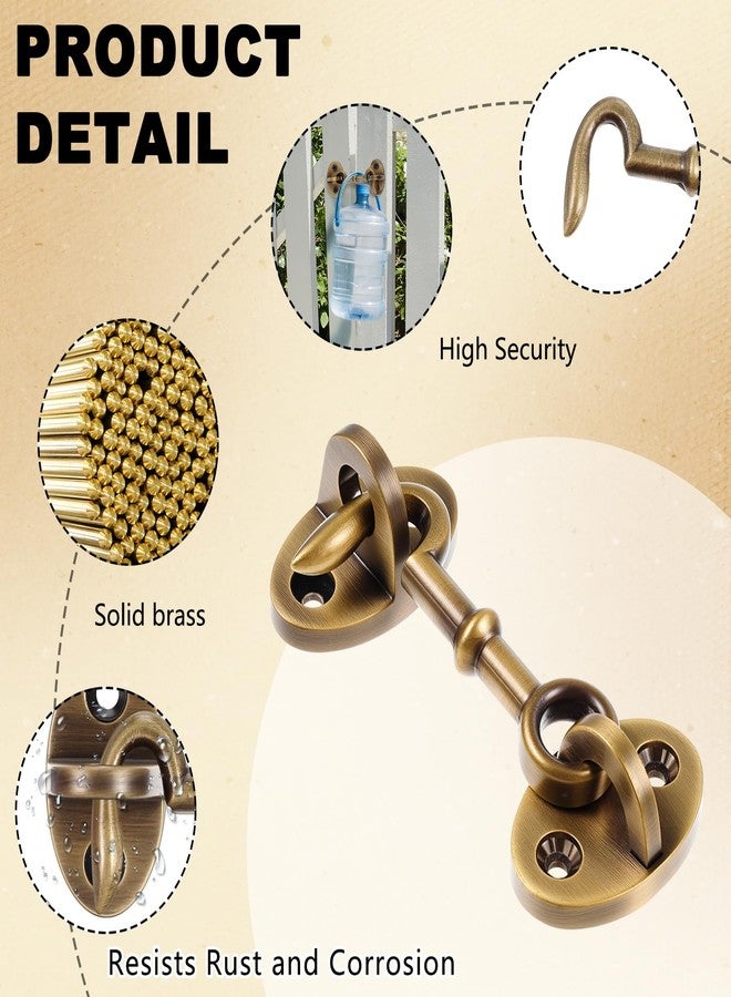 Otoolling 2 Pieces 2.75 Inch Brass Hook and Eye Latch Gate Door Latch Cabin Hook Lock Door Lock Hardware Best for Window, Sliding, Shed, Fence, Gate, Cabinet, Bathroom, Closet (Bronze) - Image 3