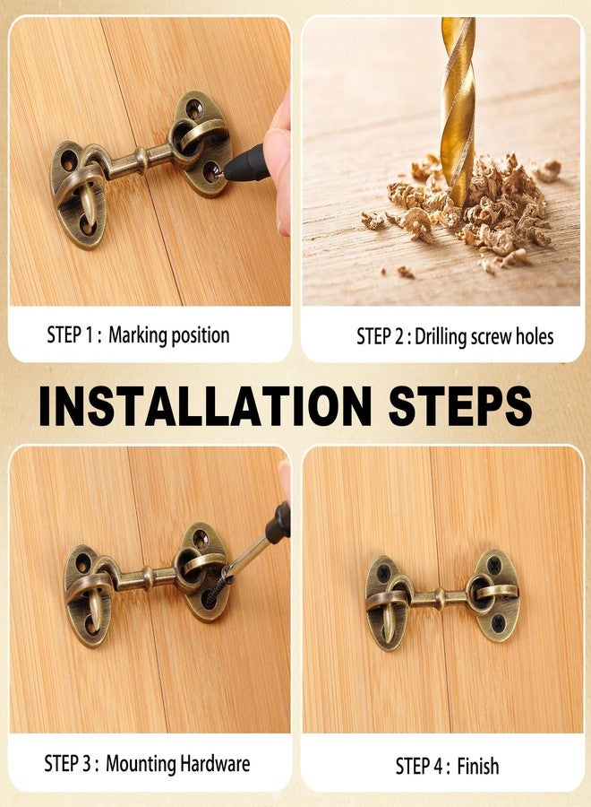 Otoolling 2 Pieces 2.75 Inch Brass Hook and Eye Latch Gate Door Latch Cabin Hook Lock Door Lock Hardware Best for Window, Sliding, Shed, Fence, Gate, Cabinet, Bathroom, Closet (Bronze) - Image 4