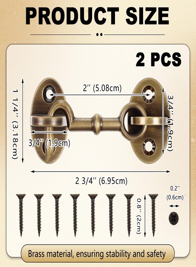 Otoolling 2 Pieces 2.75 Inch Brass Hook and Eye Latch Gate Door Latch Cabin Hook Lock Door Lock Hardware Best for Window, Sliding, Shed, Fence, Gate, Cabinet, Bathroom, Closet (Bronze) - Image 2