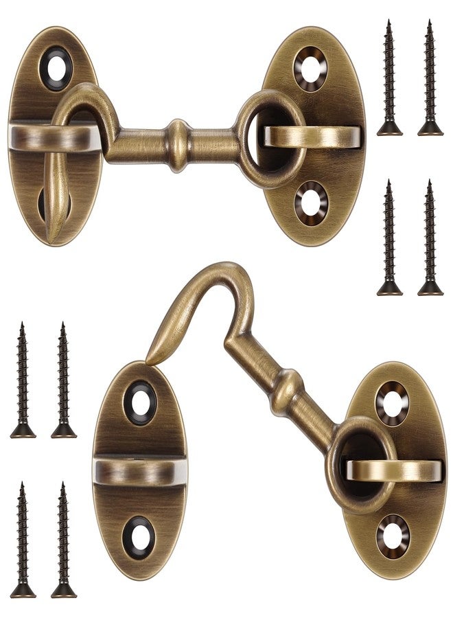 Otoolling 2 Pieces 2.75 Inch Brass Hook and Eye Latch Gate Door Latch Cabin Hook Lock Door Lock Hardware Best for Window, Sliding, Shed, Fence, Gate, Cabinet, Bathroom, Closet (Bronze) - Image 1