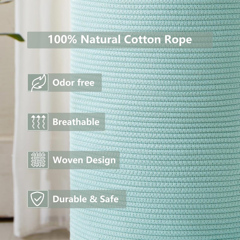 Tall Green Hamper Cotton Rope Laundry Basket 15Dx20H Inches | Woven Basket for Clothes Blanket Storage in Bedroom Living Room for Baby Nursery Kids Toys Organize 60L Large Capacity - Image 5