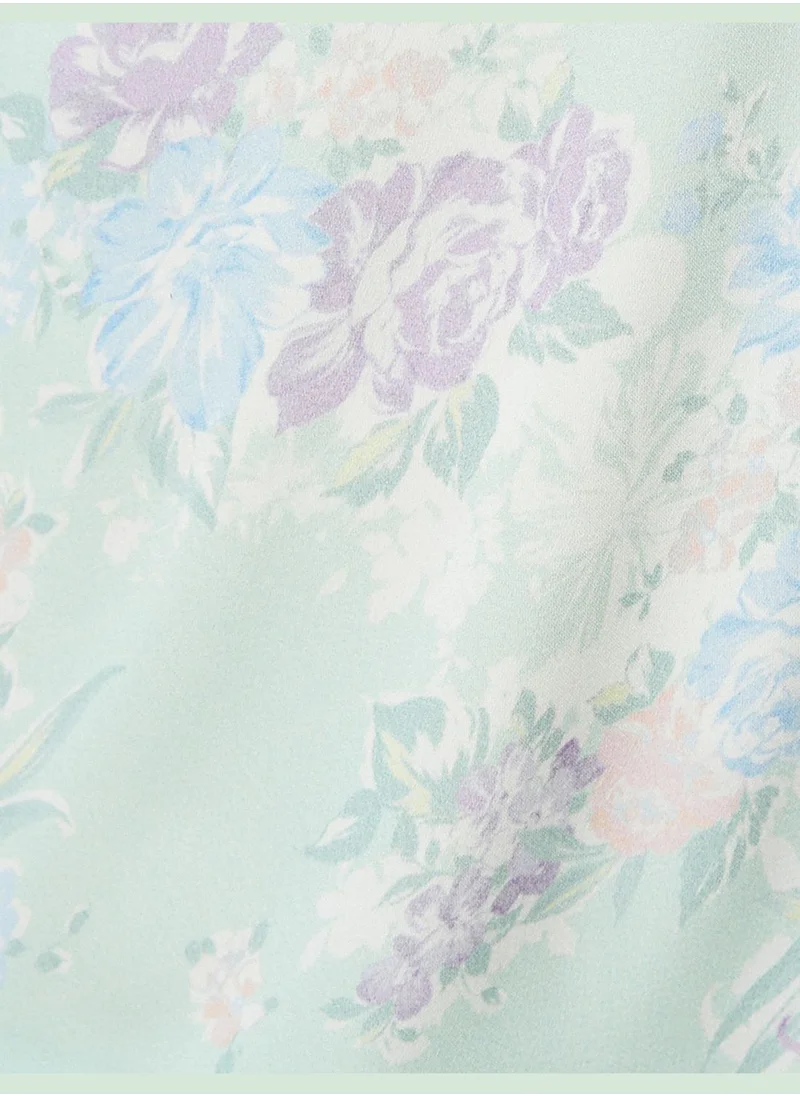 كوتن V Neck Strappy Floral Pyjama Top