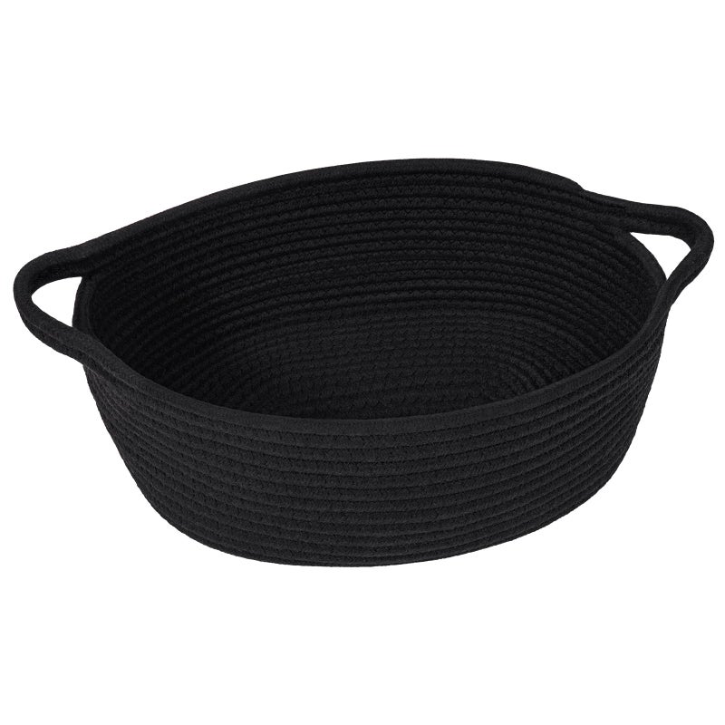 Goodpick Small Woven Basket, Baskets for Gifts Empty, Baby Basket with Handles, Black Baskets for Organizing, Dog Toy Basket, Rope Baskets for Storage, 12" x 8" x 5" - Image 1