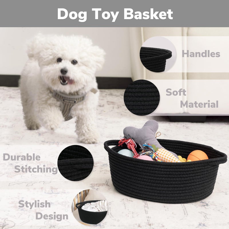 Goodpick Small Woven Basket, Baskets for Gifts Empty, Baby Basket with Handles, Black Baskets for Organizing, Dog Toy Basket, Rope Baskets for Storage, 12" x 8" x 5" - Image 2