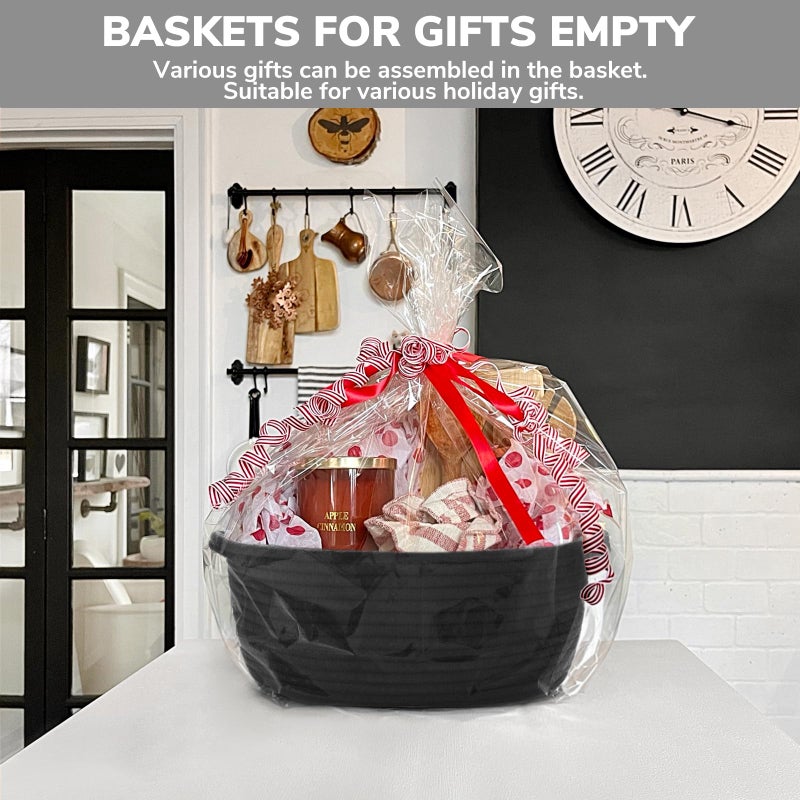 Goodpick Small Woven Basket, Baskets for Gifts Empty, Baby Basket with Handles, Black Baskets for Organizing, Dog Toy Basket, Rope Baskets for Storage, 12" x 8" x 5" - Image 3