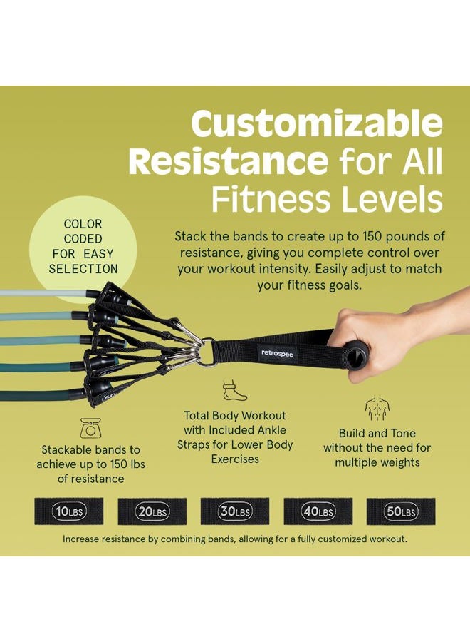 Retrospec Train Resistance Bands Workout Bands w/Handles, Door Anchor, Carry Bag for Women & Men, Undertow, Set (5pc) - Image 4