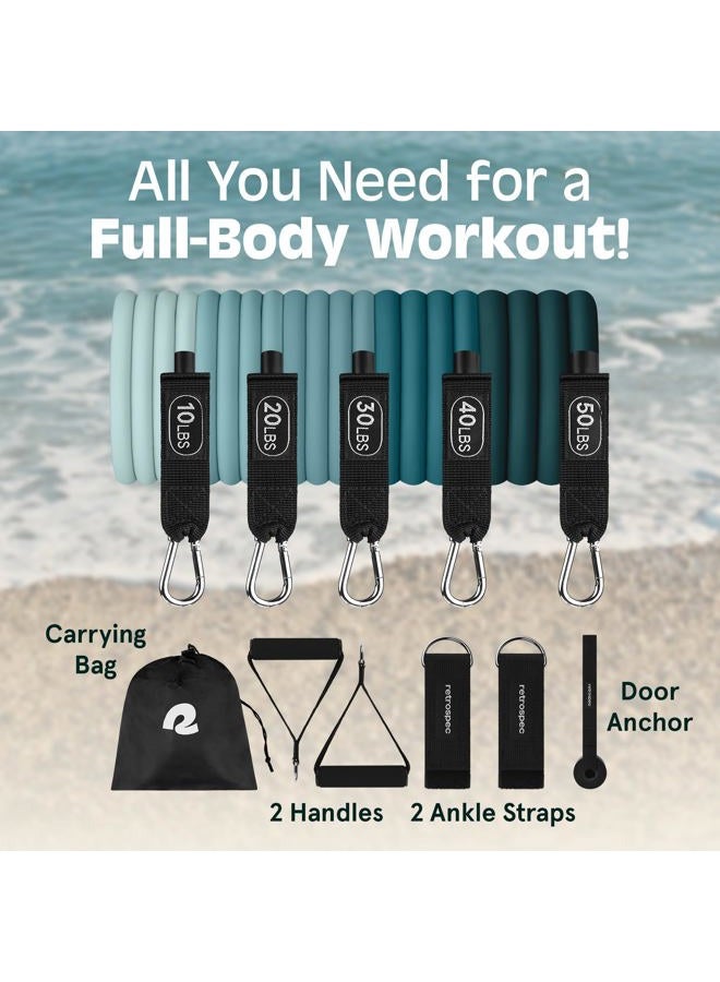 Retrospec Train Resistance Bands Workout Bands w/Handles, Door Anchor, Carry Bag for Women & Men, Undertow, Set (5pc) - Image 2